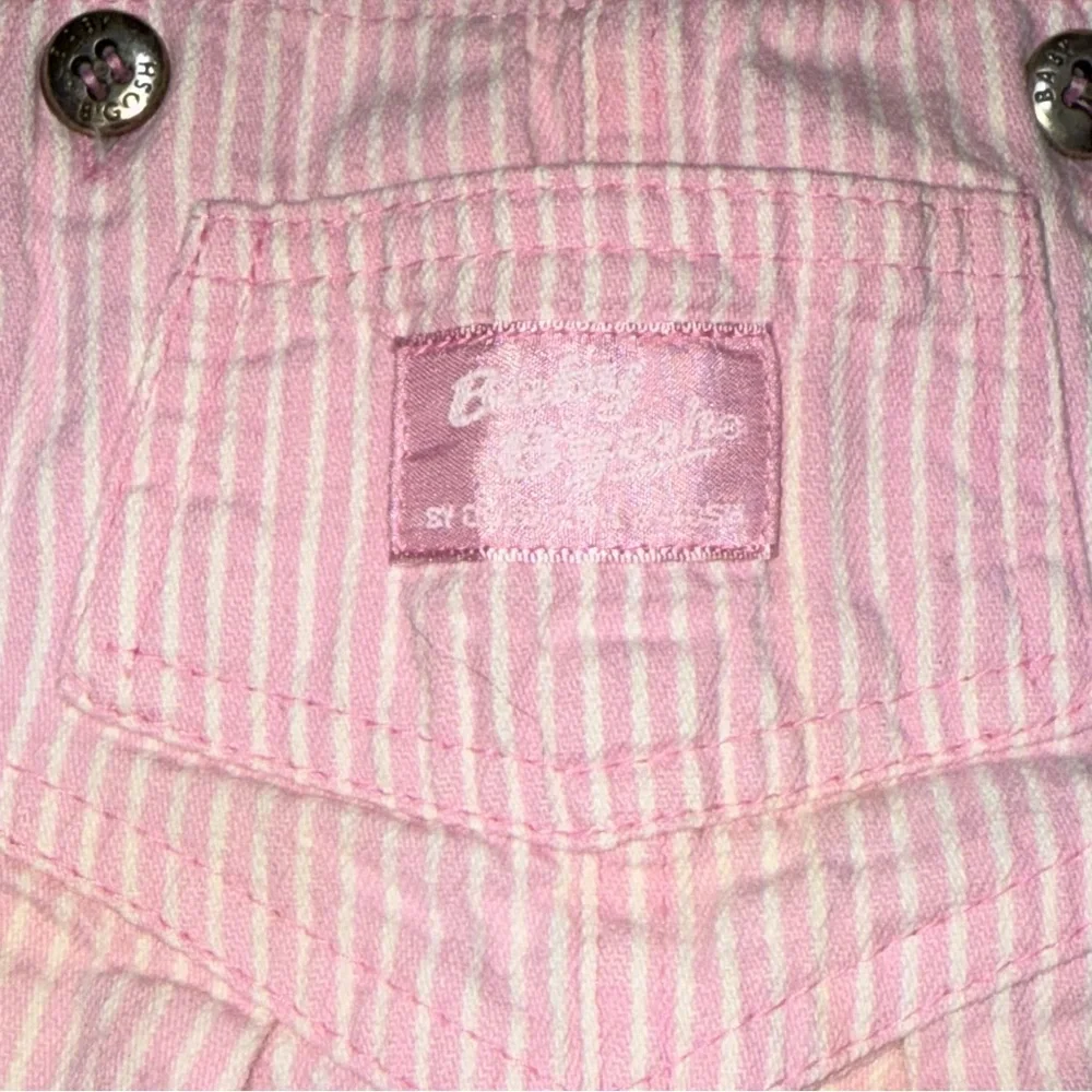 Vintage OshKosh Baby B’Gosh Girl Pink & White‎ Striped Overalls Railroad 3-6 Mo